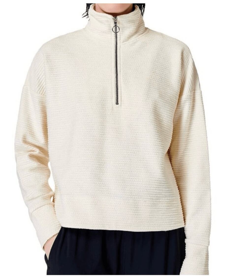 Sweaty Betty Rest Up Half Zip Pullover Cozy Cream Sweater XS